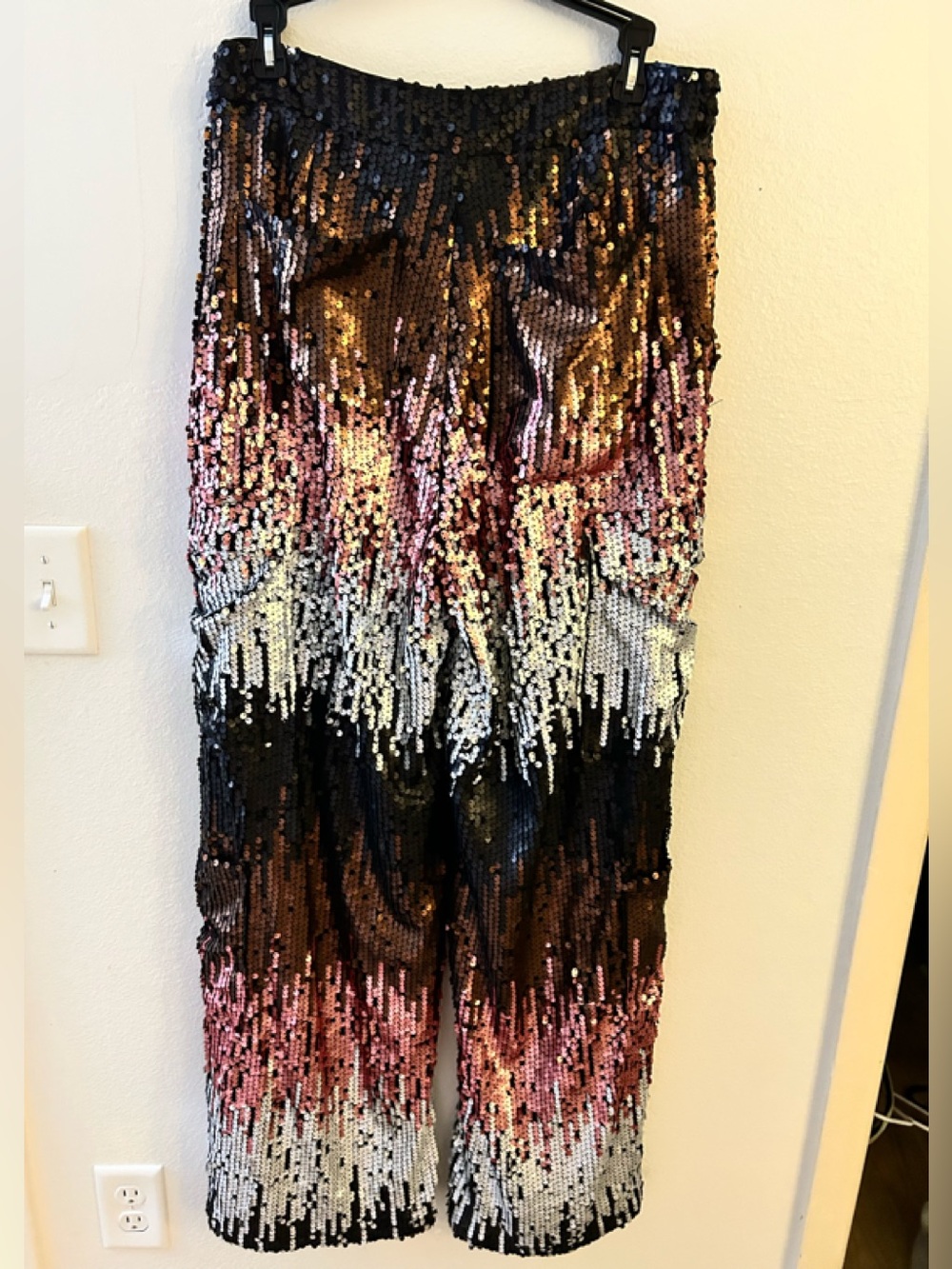 Nasty Gal Sequin Ombre Cargo Trousers - Black Pink Silver - Picture 7 of 9